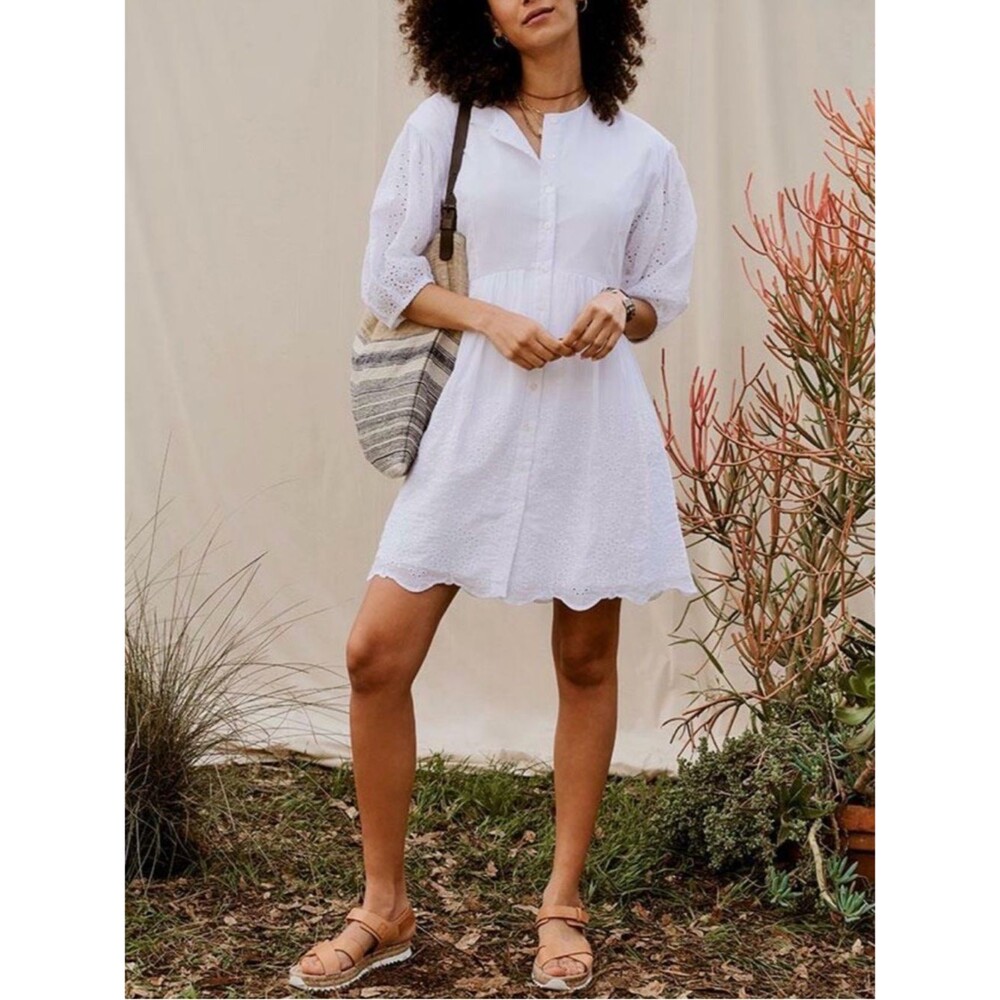 NWT Good Hart White Eyelet Montrose Mini Dress XXL Scalloped Hem Cotton Bridal